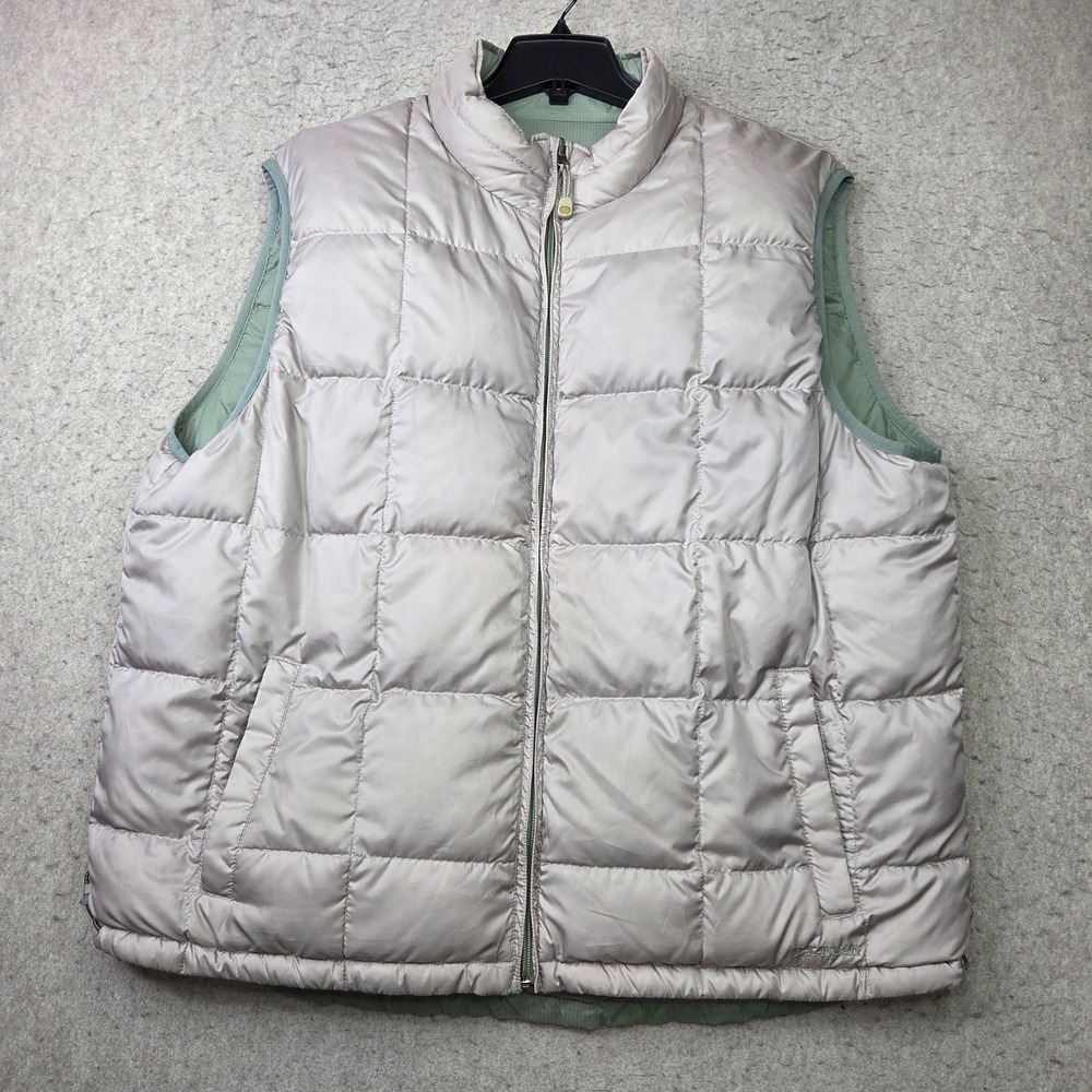 LL Bean Goose Down Puffer Vest Reversible Gray Green Ripstop Mens 2XLT VTG 90s